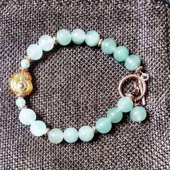 Green Aventurine + Czech Glass Conch Snail Shell Beads ~ Good Luck & Prosperity - Picture 2 of 7